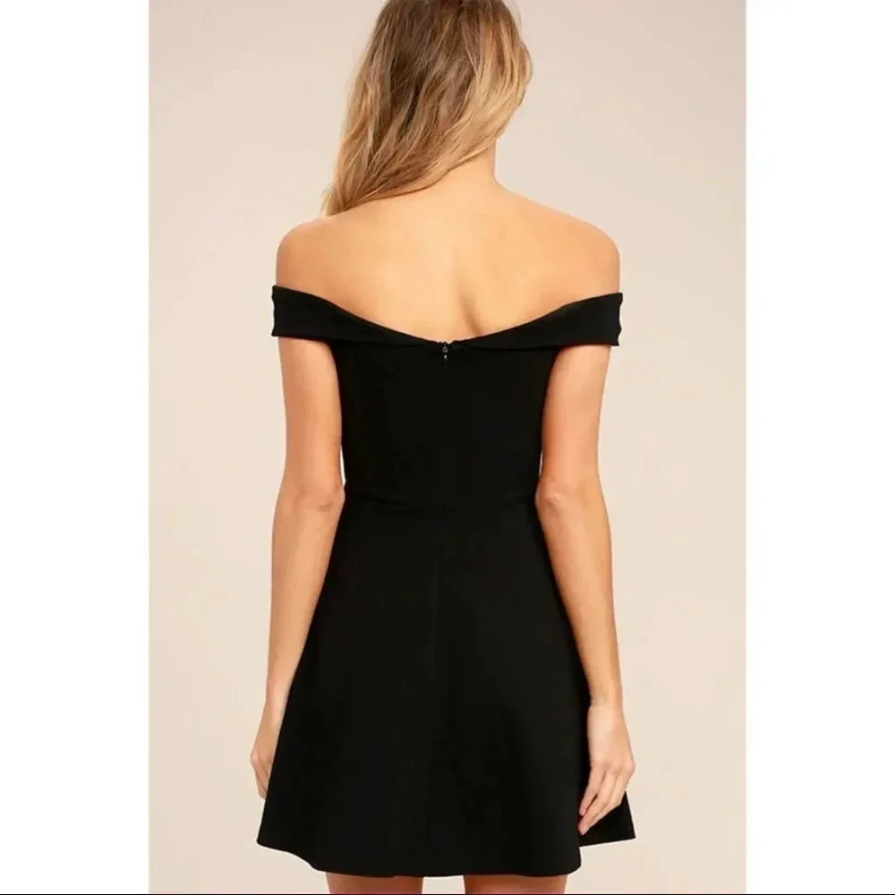 Lulu's Season of Fun Black Off The Shoulder Skater Dress